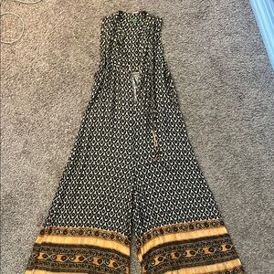 FARM Rio Black and Gold Geometric Jumpsuit